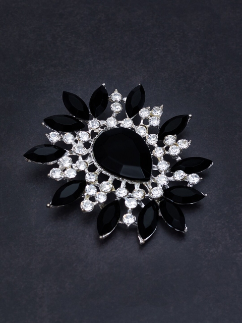 

Golden Peacock Women Silver-Plated & Black Stone-Studded Brooch