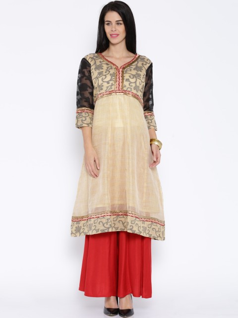 

Plume Beige Checked Supernet Anarkali Kurta