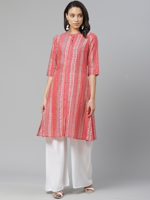

W Women Red & White Printed A-Line Kurta