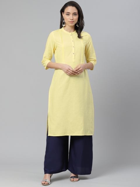 

W Women Yellow Solid Straight Kurta