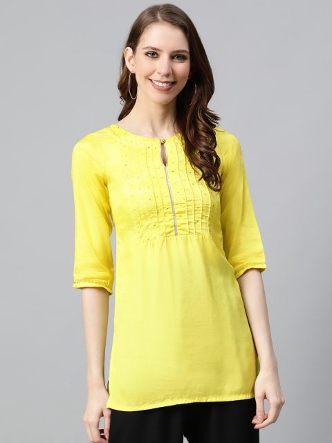 

W Women Yellow Yoke Design Straight Kurti