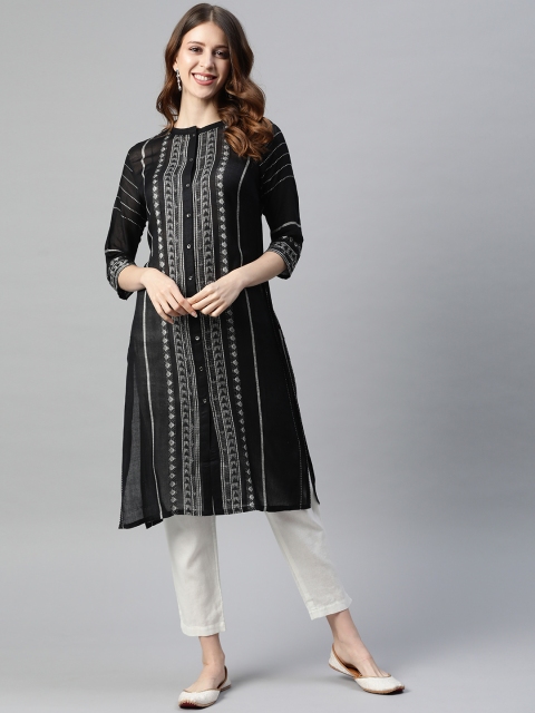 

W Women Black & White Geometric Printed Kurta