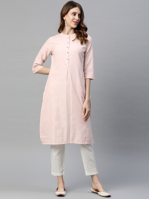

W Women Pink & Silver Striped Pastels Kurta