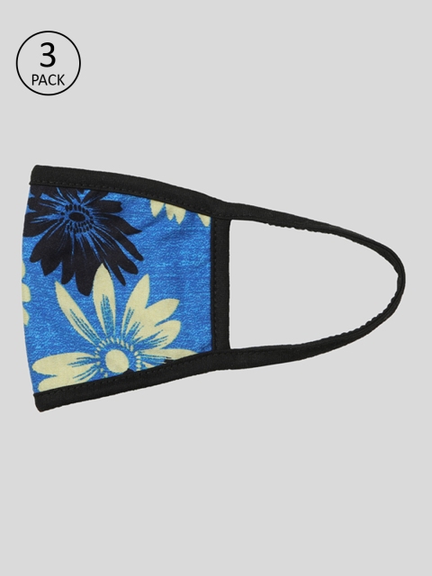 

Skidlers Unisex 3-Pcs Blue & Yellow Floral Print 1-Ply Reusable Cloth Mask