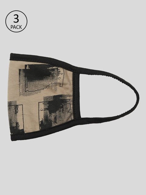 

Skidlers Unisex Pack Of 3 Beige & Black Printed 1-Ply Reusable Cloth Masks