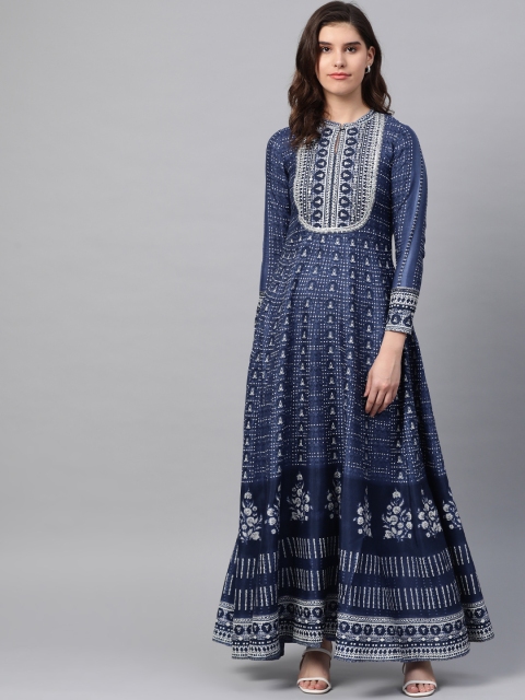 

W Women Navy Blue & Off-White Printed Maxi Dress