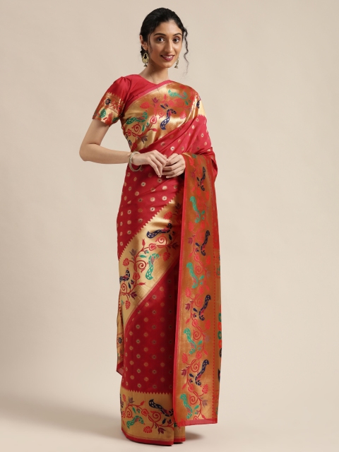 

Mitera Pink & Gold-Toned Woven Design Kanjeevaram Saree