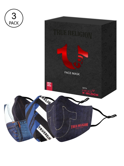 

True Religion Pack of 3 6-Ply Anti-Pollution Reusable Cloth Masks, Blue