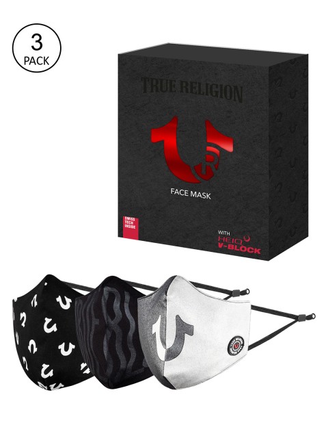

True Religion Pack of 3 6-Ply Anti-Pollution Reusable Cloth Masks, Black