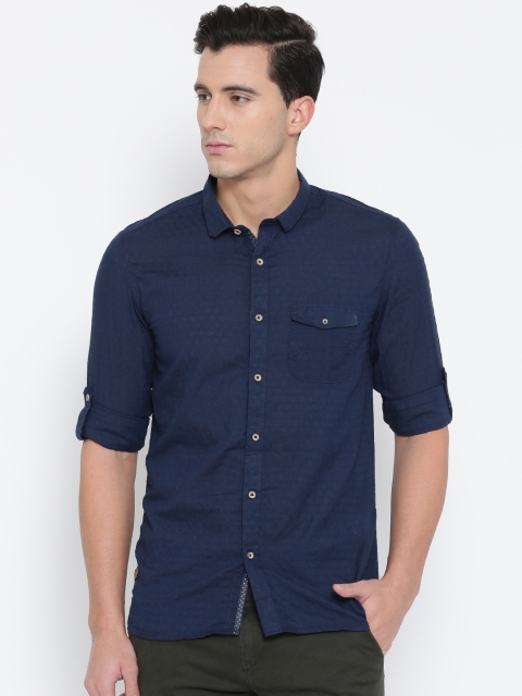 

Numero Uno Navy Patterned Slim Casual Shirt, Navy blue