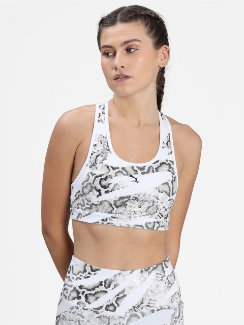 

Puma White & Charcoal Grey Printed Mid 4Keeps Graphic Training Sports Bra 52030602