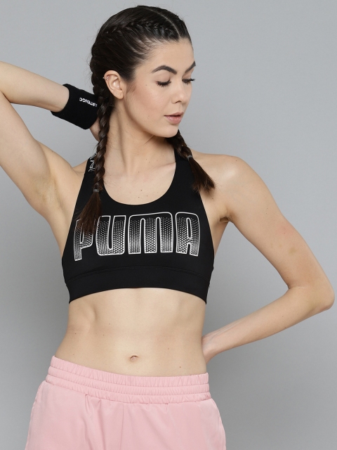 

Puma Women Black & White Brand Logo Print Feel It Mid Impact Training Bra 52029901