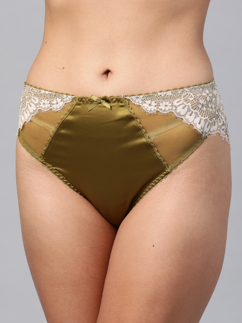 

Marks & Spencer Women Olive Green & White Satin Finish Semi-Sheer Lacy Briefs T817734W
