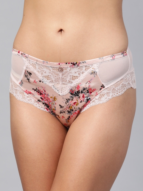 

Marks & Spencer Women Peach-Coloured & White Floral Lacy Hipster Briefs T816402A