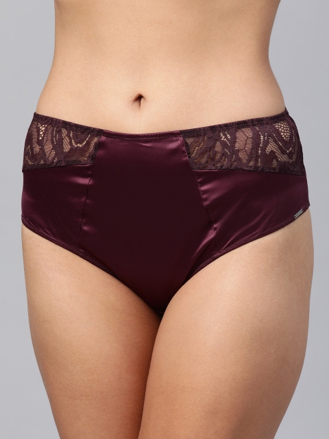 

Marks & Spencer Women Burgundy Satin Finish Semi-Sheer Lacy Hipster Briefs T816406W