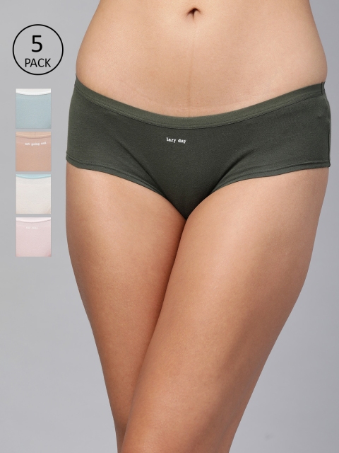 

Marks & Spencer Women Pack of 5 Solid Boy Shorts T614031XMULTI, Olive