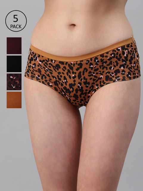 

Marks & Spencer Women Pack of 5 Printed Basic Briefs, Brown