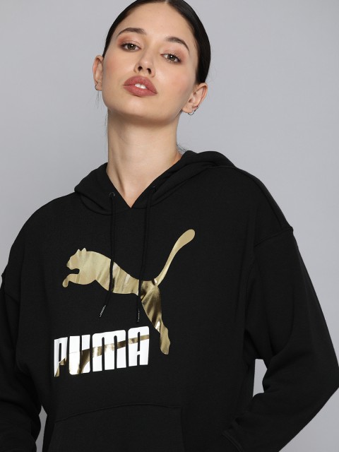 

Puma Women Black Classics Brand Logo Print Sustainable Hoodie Sweatshirt