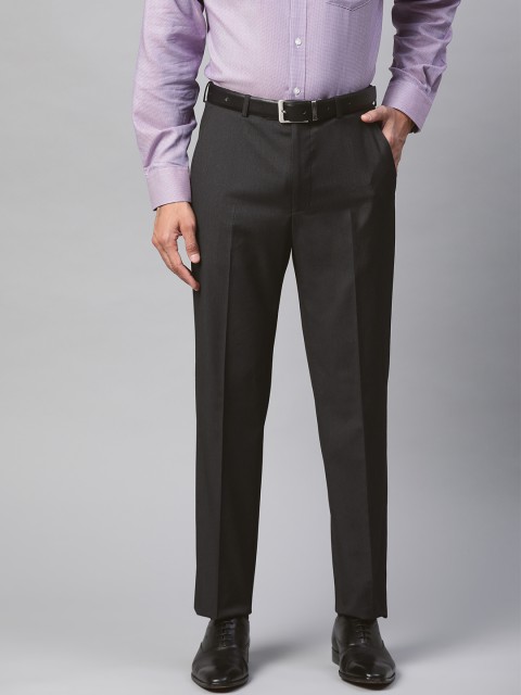 

Marks & Spencer Men Charcoal Grey Tailored Fit Solid Formal Trousers