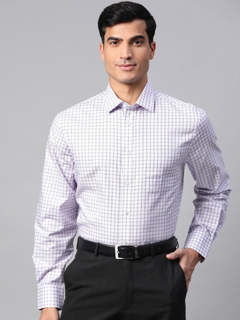 

Marks & Spencer Men White & Purple Pure Cotton Checked Formal Shirt