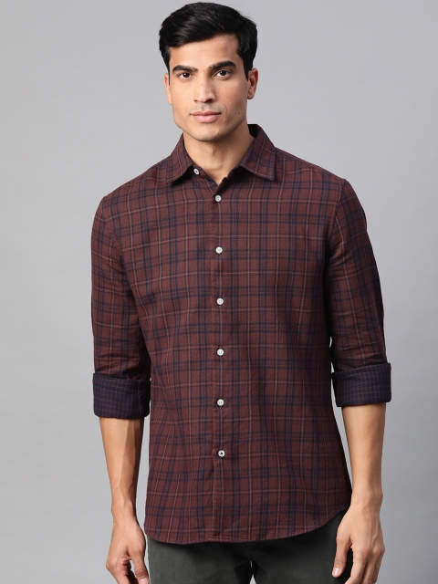 

Marks & Spencer Men Burgundy & Navy Blue Regular Fit Checked Casual Shirt