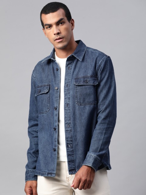 

Marks & Spencer Men Blue Cotton Regular Fit Solid Casual Denim Shacket