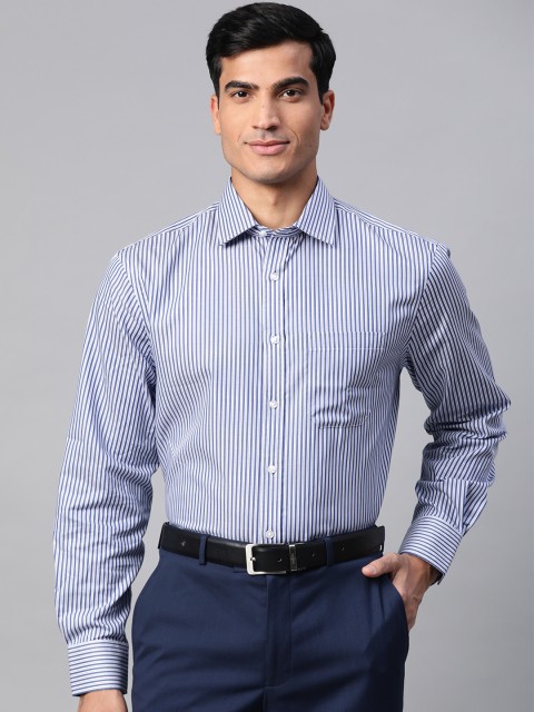 

Marks & Spencer Men Blue & Off-White Pure Cotton Striped Formal Shirt