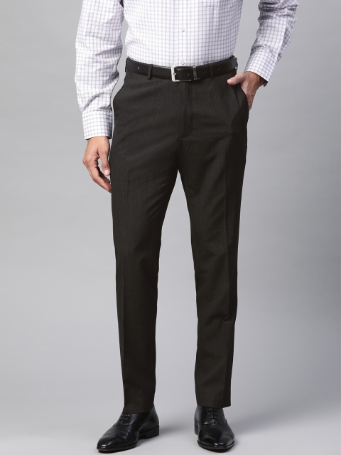 

Marks & Spencer Men Black Slim Fit Self-Striped Formal Trousers