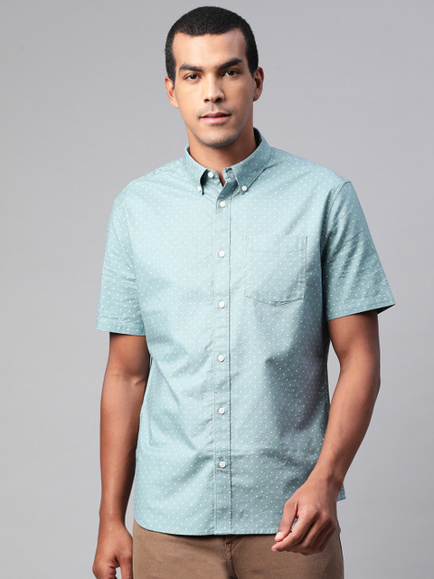 

Marks & Spencer Men Sea Green & White Regular Fit Printed Pure Cotton Casual Shirt