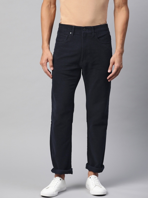 

Marks & Spencer Men Navy Blue Sustainable Regular Fit Solid Pure Cotton Regular Trousers