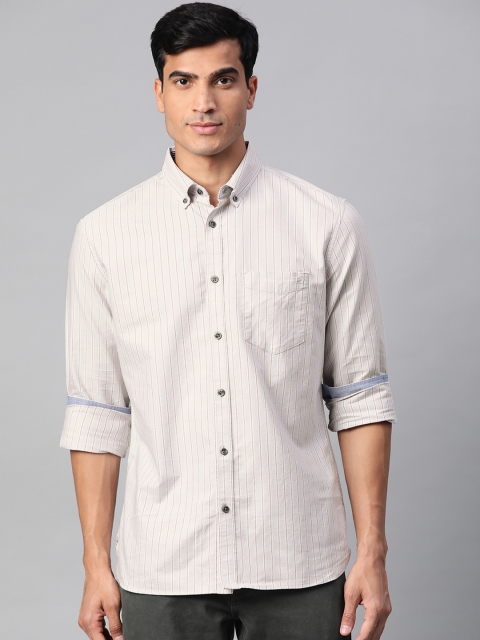 

Marks & Spencer Men Grey & Maroon Regular Fit Striped Casual Shirt