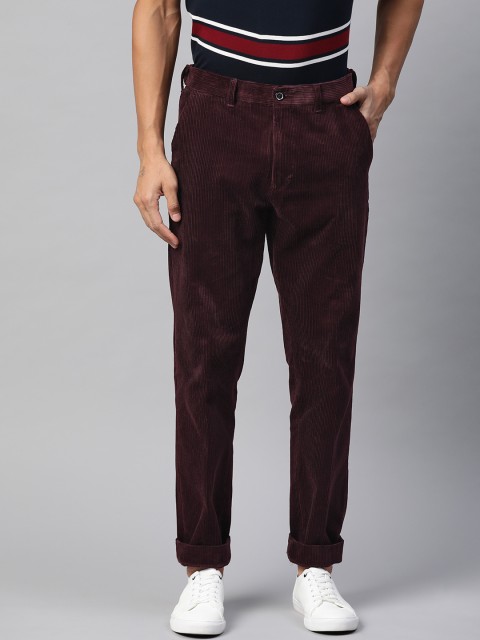 

Marks & Spencer Men Burgundy Solid Corduroy Regular Trousers