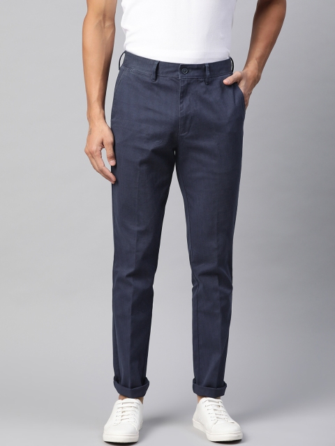 

Marks & Spencer Men Navy Blue Regular Fit Checked Smart Casual Regular Trousers