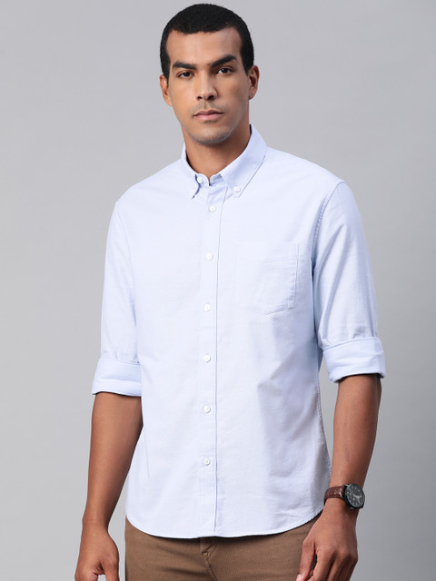 

Marks & Spencer Men Blue Regular Fit Solid Cotton Casual Shirt