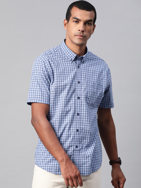 

Marks & Spencer Men Blue Pure Cotton Regular Fit Checked Casual Shirt