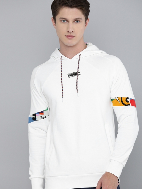 

Puma Men White Solid PUMA INTL Hooded Sweatshirt