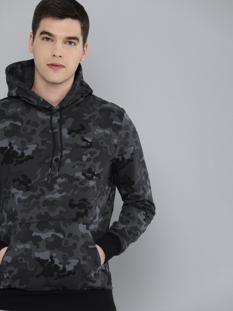 

Puma Men Grey & Black Camouflage Printed Classics Graphics AOP Hooded Sweatshirt
