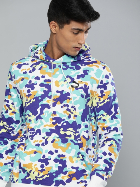

Puma Men White & Blue Printed Classics Graphics AOP Hooded Sweatshirt