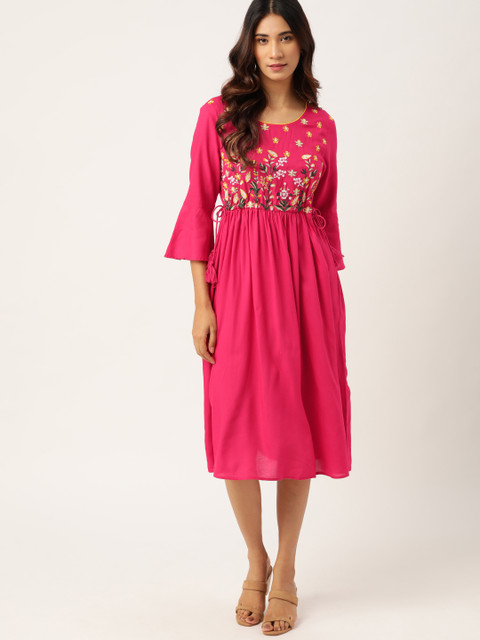 

all about you Pink Floral Embroidered Fit and Flare Dress