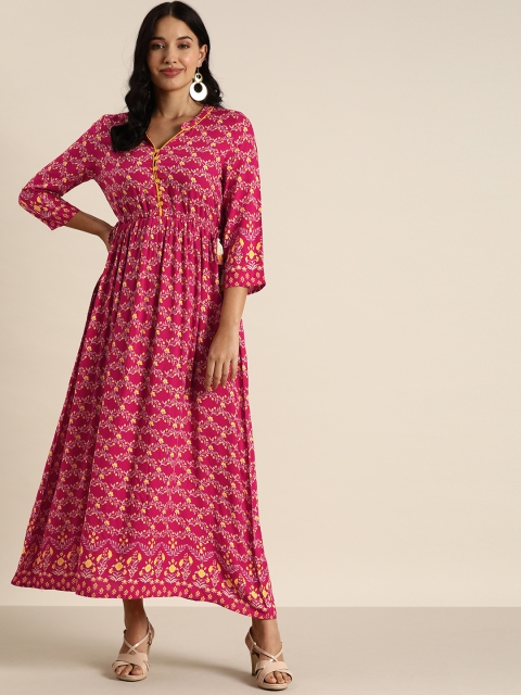

all about you Pink & Yellow Floral Print Maxi Dress With Tie-Up Detail