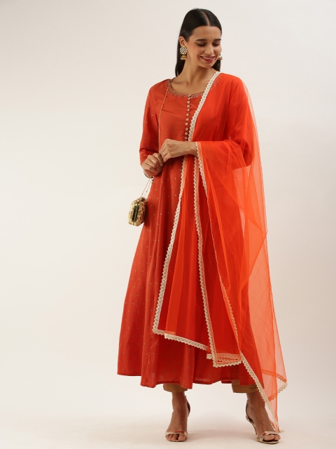 

all about you Women Red Embellished Ethnic Maxi Dress with Dupatta