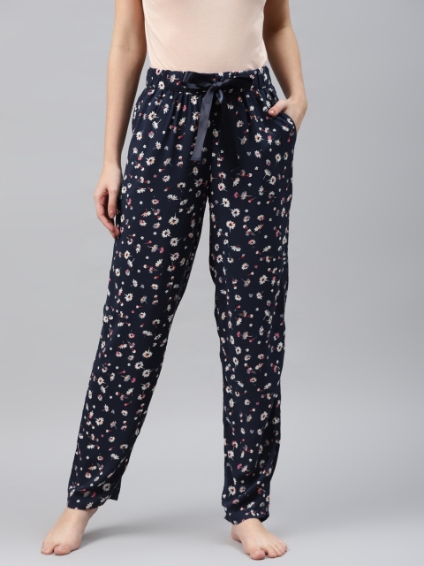 

Marks & Spencer Women Navy Blue & White Floral Print Lounge Pants