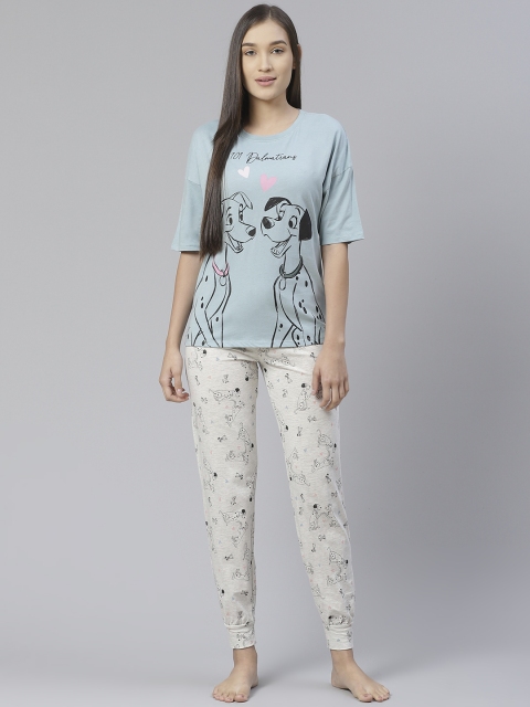

Marks & Spencer Women Blue & White 101 Dalmatians Printed Night suit