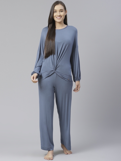 

Marks & Spencer Women Blue Solid Twisted Night suit