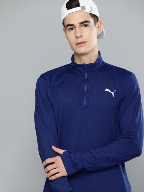 

Puma Men Blue Solid RUN FAVORITE 1/4 ZIP Dry-Cell High Neck & Thumbhole T-shirt