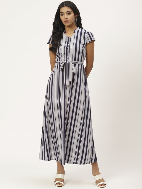 

Cottinfab Women Navy Blue & White Striped Maxi Dress