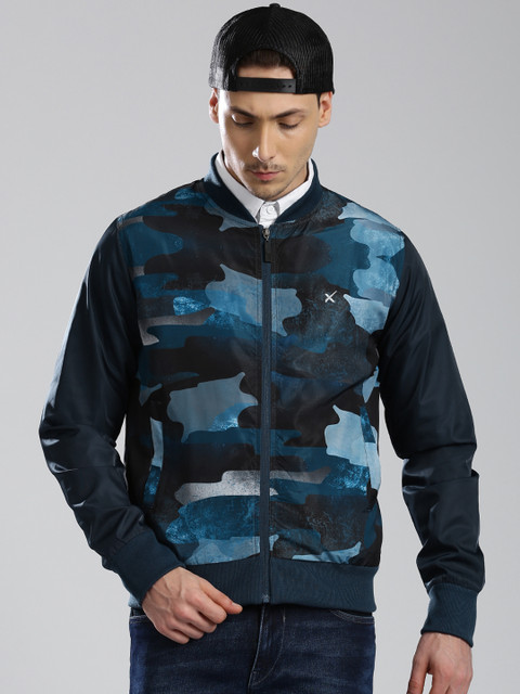 

HRX by Hrithik Roshan Blue Printed Bomber Jacket