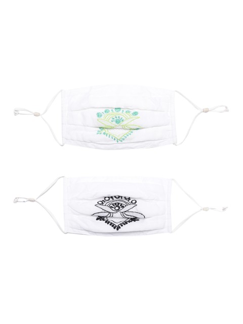 

ADA Women Pack of 2 White Reusable 2-Ply Lucknowi Chikankari Pure Cotton Cloth Masks