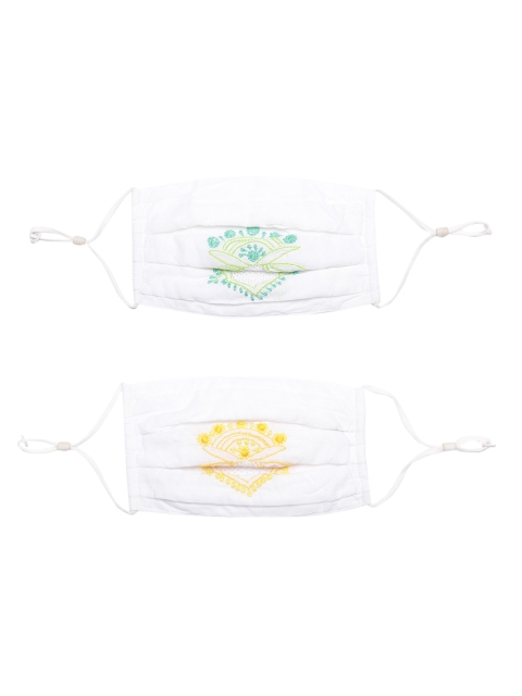 

ADA Women Pack of 2 White Reusable 2-Ply Lucknowi Chikankari Pure Cotton Cloth Masks