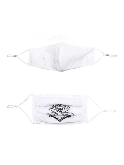 

ADA Women Pack of 2 White Reusable 2-Ply Lucknowi Chikankari Pure Cotton Cloth Masks
